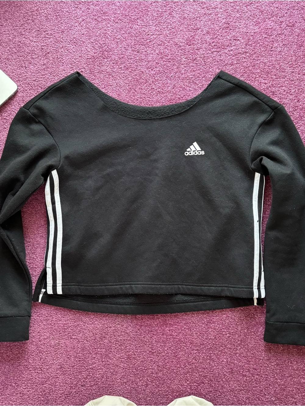 adidas Black Long Sleeve Cropped Sweatshirt with White Stripes